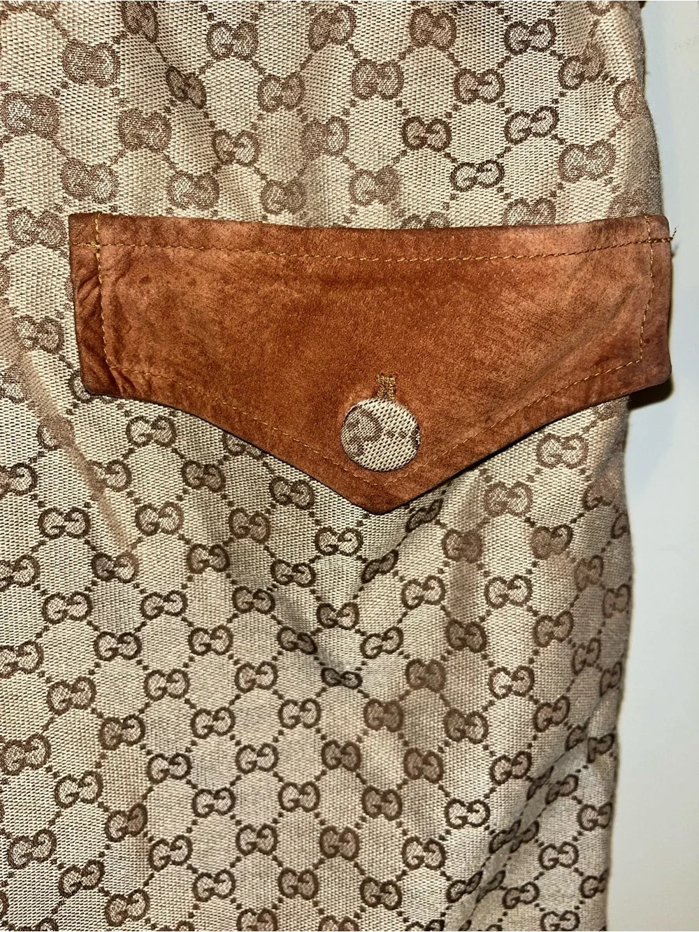 Gucci Brown Monogram Canvas Trench Coat with Suede Trim
